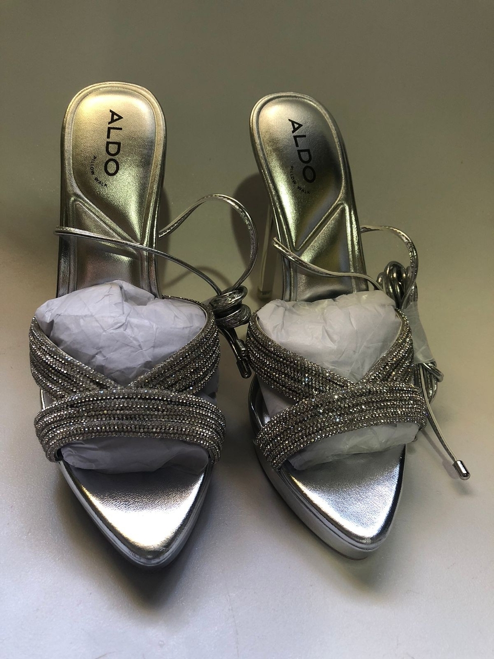 ALDO Silver Beaded Strappy Heeled Sandals